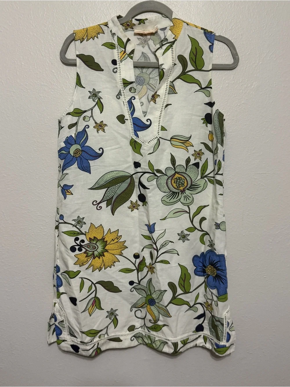 Tory Burch Linen Blend Sleeveless Floral Mini Dress Medium Casual Preppy Resort